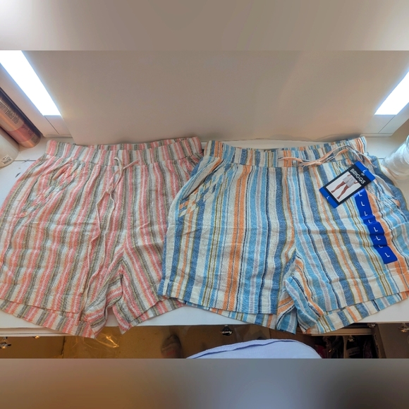 NWT! 🌈 BRIGGS NEW YORK ✨ Striped Linen Shorts(2)- SIZE L - Picture 1 of 9